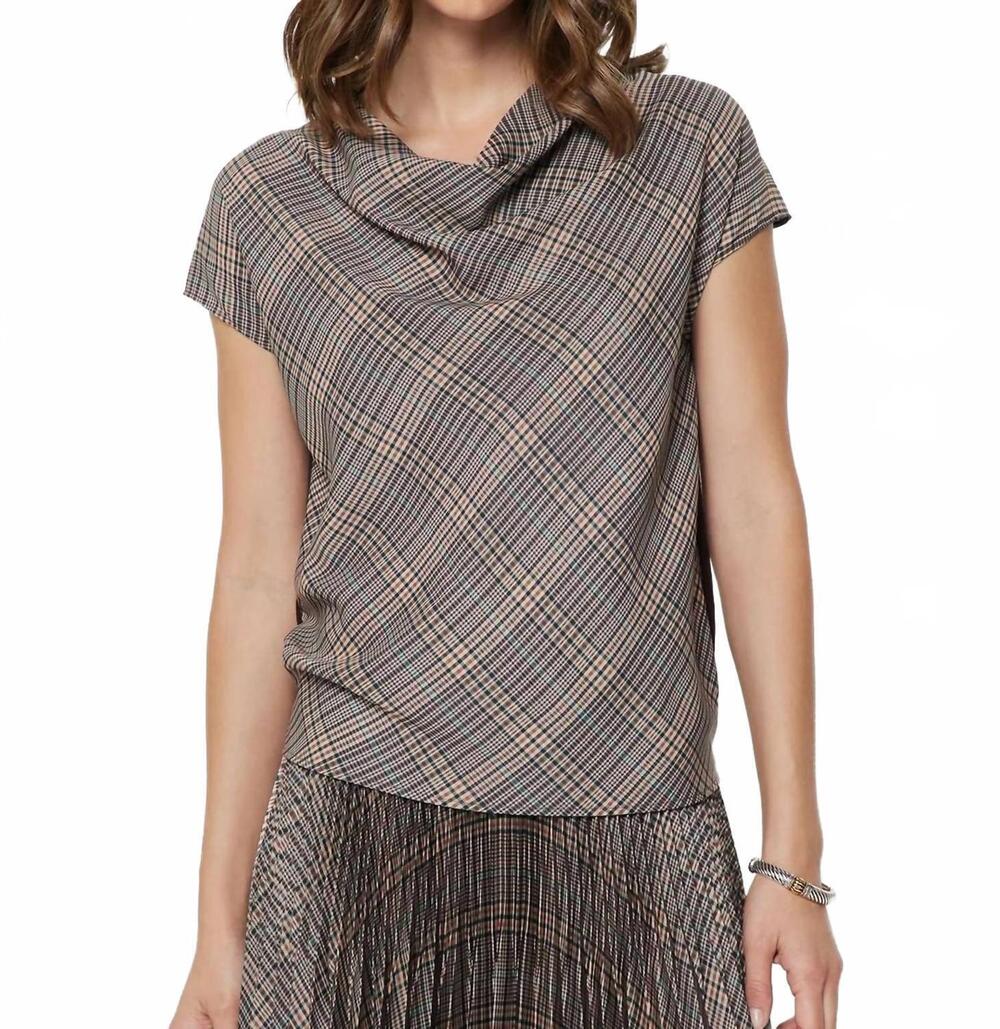 NEW CURRENT AIR cowl neck silk sweater in plaid